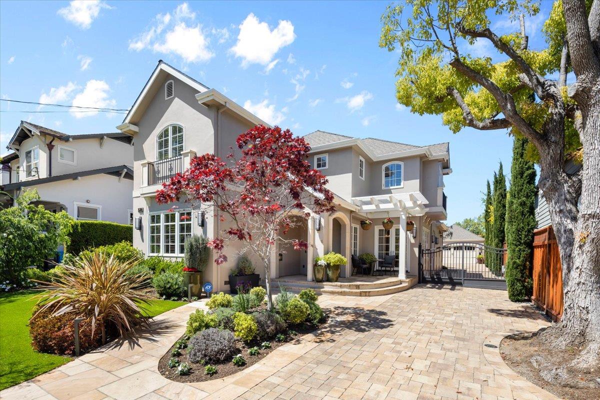 This stunning 5BR/4.5BA home offers impressive architecture and beautifully renovated interiors in the highly sought-after Burlingame Park neighborhood just blocks from Burlingame Avenue. The classic millwork, eye-catching wall coverings, and elegant lighting, along with wooden shutters and hardwood floors throughout, create a sophisticated ambiance.  The formal living room has been transformed into a sleek executive office, while the luxurious gourmet kitchen boasts top-of-the-line appliances. The Kitchen opens to an adjacent family room, which features a built-in bookcase and French doors lead to patio and yard creating a seamless indoor-outdoor living experience. The primary suite, along with 3 additional bedroom suites upstairs and a main floor bedroom, provides ample accommodation. Each uniquely remodeled bathroom exudes designer style, with some featuring heated floors. Entertaining is effortless with a glamorous bar, full-height wine cooler, and a heated terrace with an outdoor kitchen. The property also includes solar electricity, eco-friendly synthetic lawns, a fire pit terrace, gated driveway, and a detached 2-car garage. Additionally, this amazing home is located within the excellent Burlingame school district.