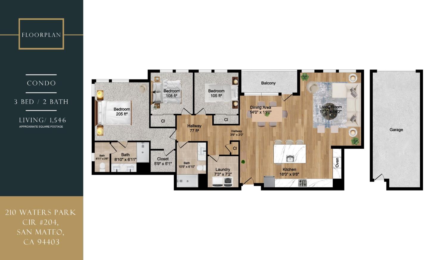 Detail Gallery Image 3 of 66 For 210 Waters Park Cir #204,  San Mateo,  CA 94403 - 3 Beds | 2 Baths